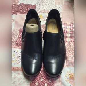 Clarks Collection Black Leather Ankle Boots Shooties - Women's 10 Wide